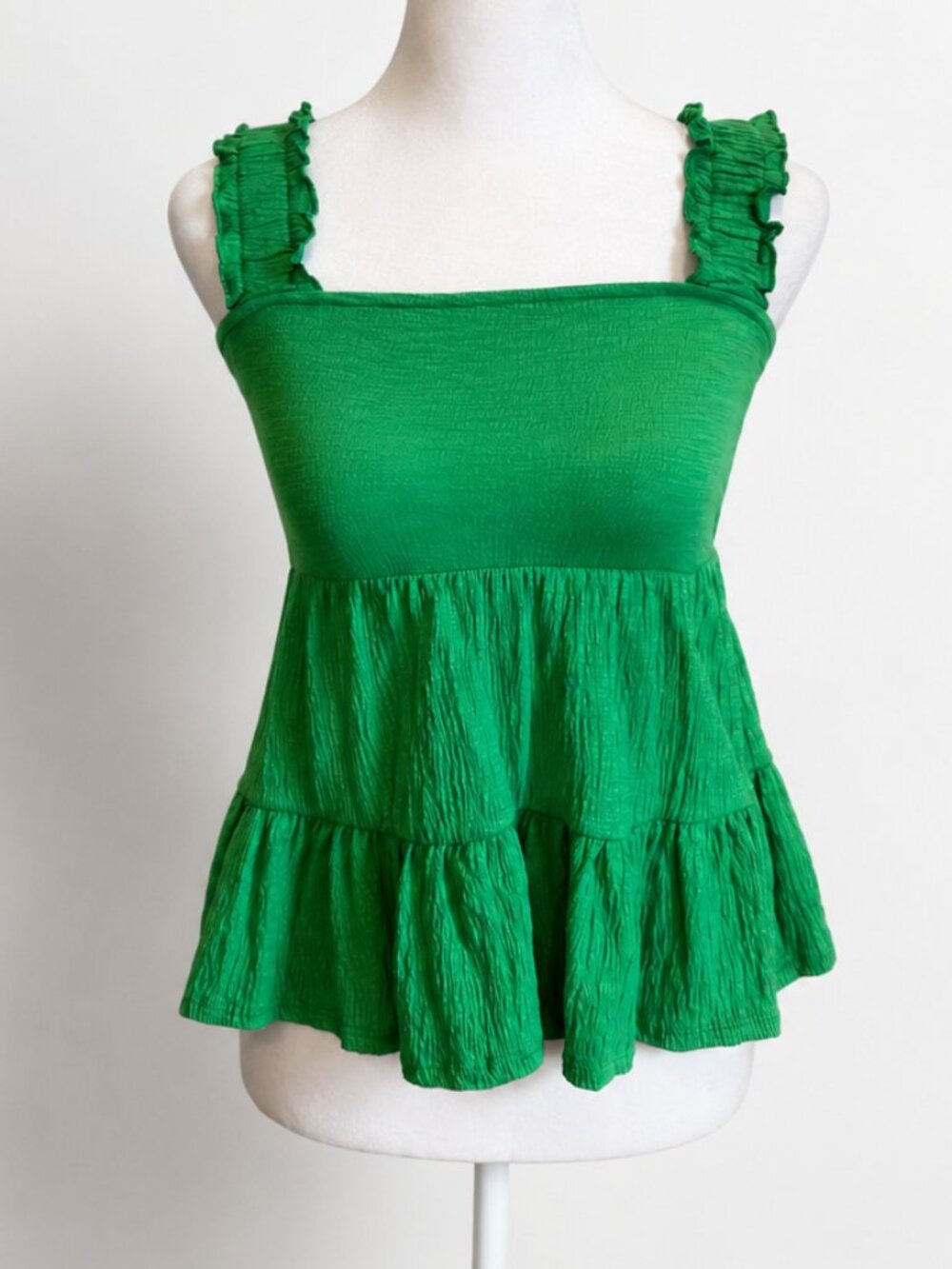 Altar’d State Green Ruffle Strap Tiered Babydoll Tank Top Size XS
